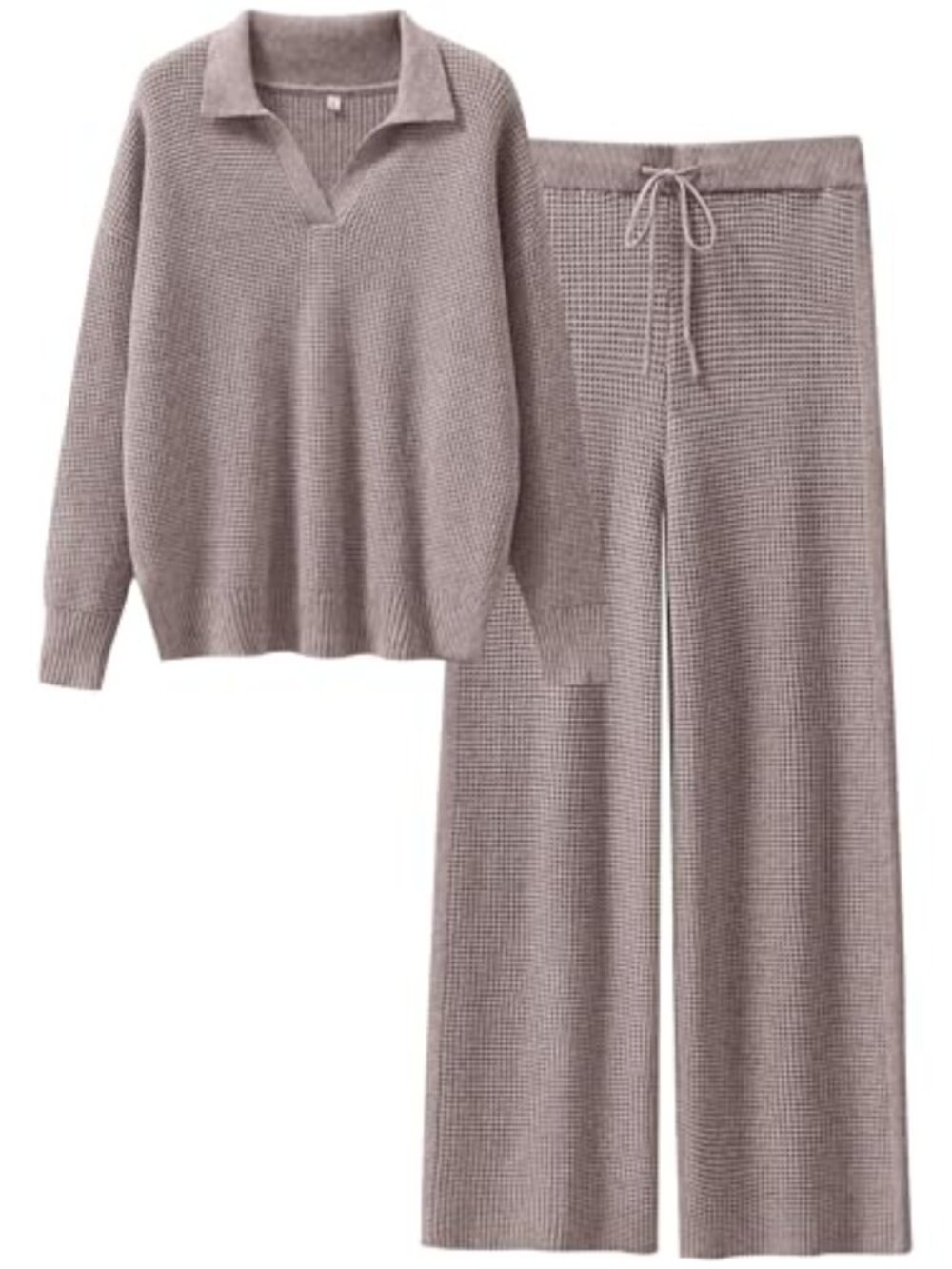 Women's 2 Piece Lounge Set Waffle Knit Sweater & Wide Leg Pants